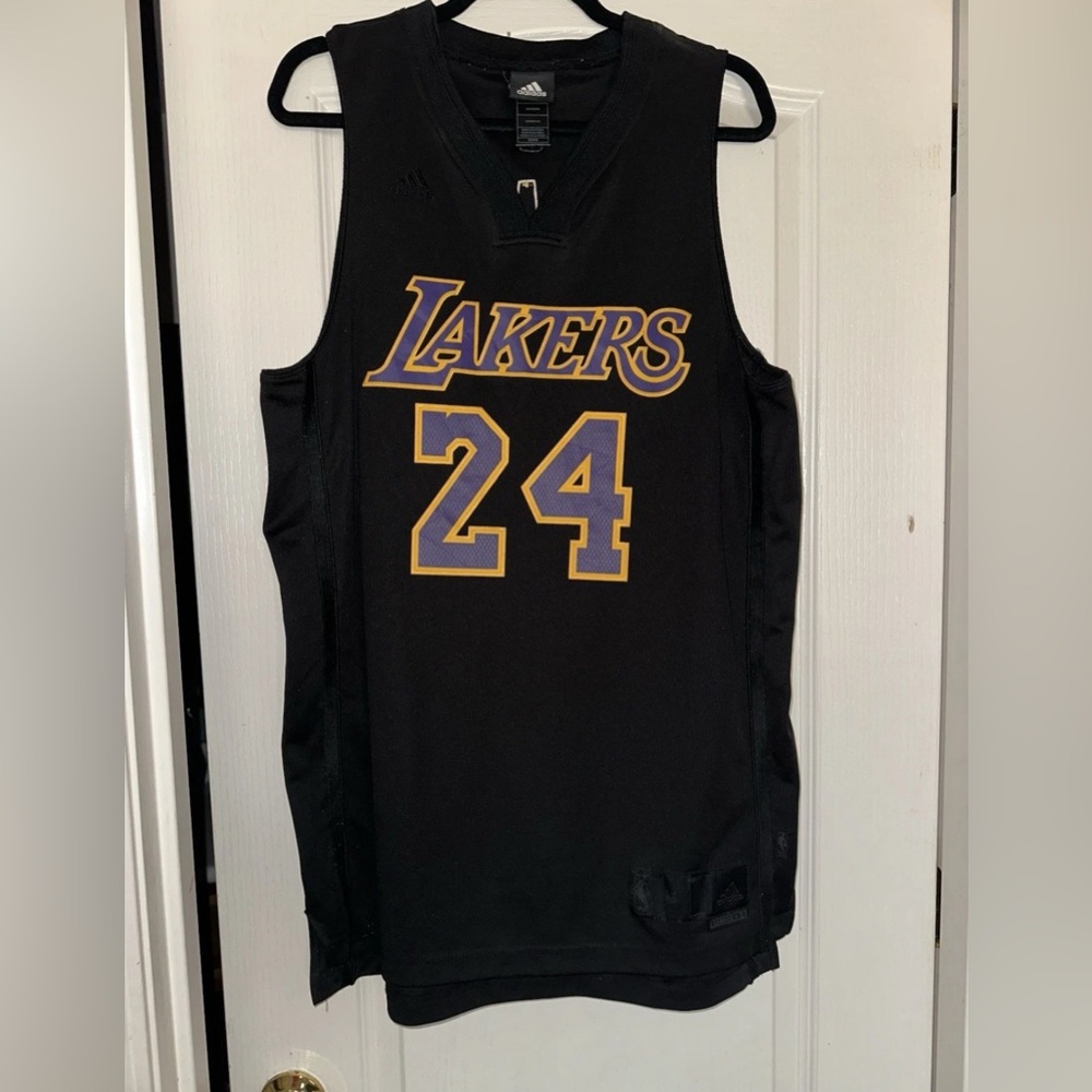 Los Angeles Lakers Kobe Bryant #24 Black Mamba Adidas Jersey RARE Nickname EUC M